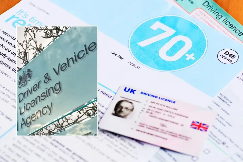 DVLA sign and an elderly driver licence form
