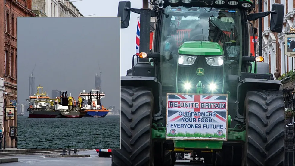 Tractor and boat on Strait of Hormuz