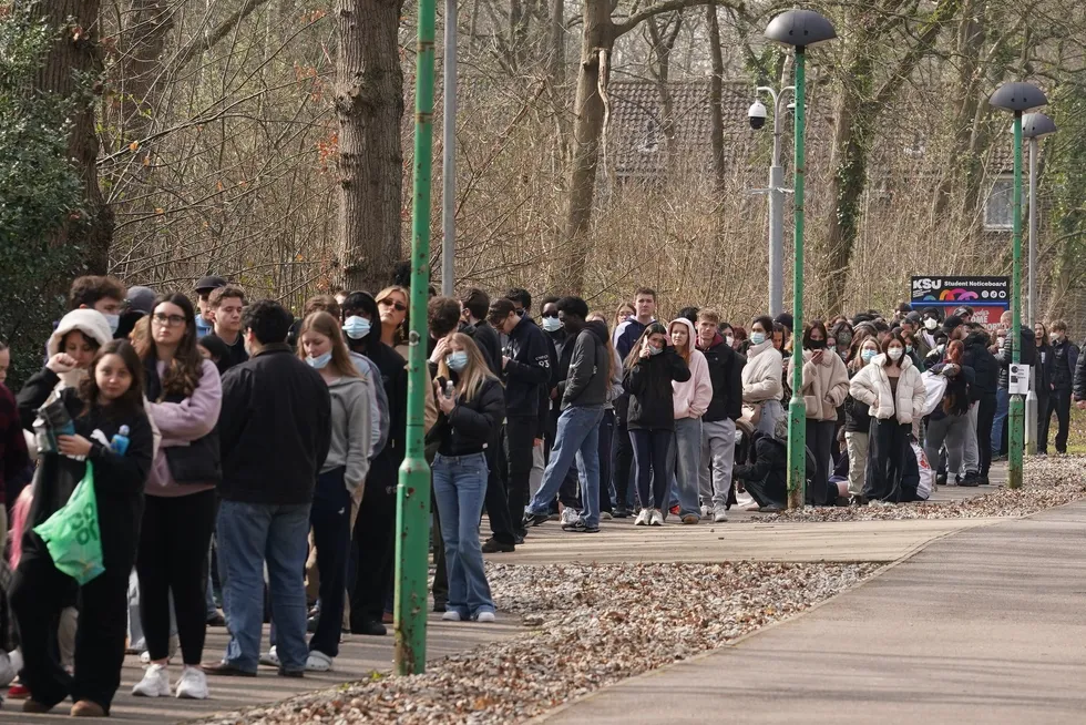 Students in Kent queuing for the meningitis vaccine