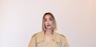 Frankie Bridge cuts an edgy figure in an oversized suit at the Vautrait show amid Paris Fashion Week