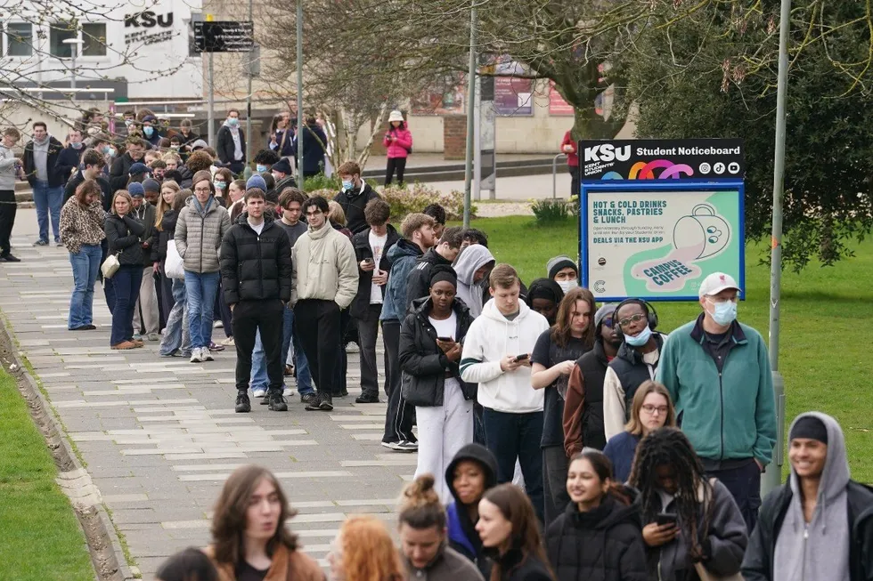 Students at the University of Kent queuing for antibiotics