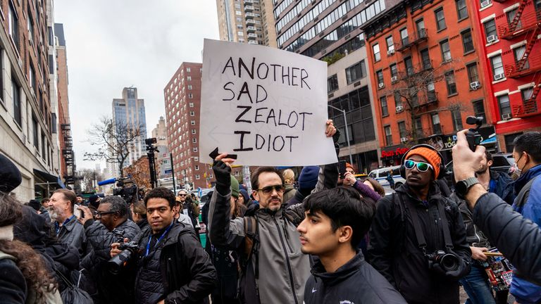 Demonstrators gathered in New York. Pic: Reuters