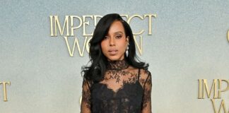 Kerry Washington turns heads in a sheer gown as she joins Kate Mara and Elisabeth Moss at the premiere of Imperfect Women