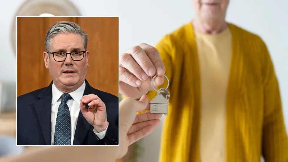 Landlord handhing keys over and Keir Starmer