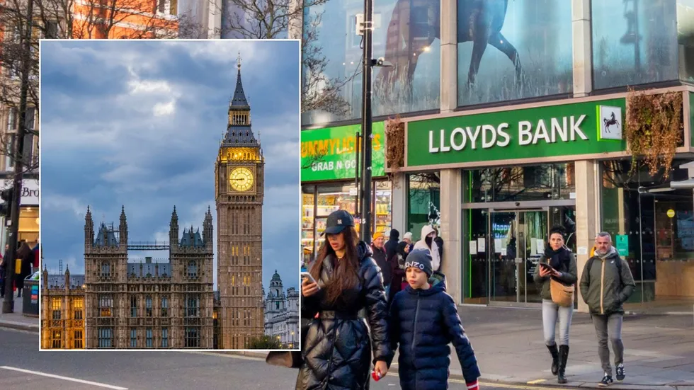Lloyds Bank branch and Houses of Parliament