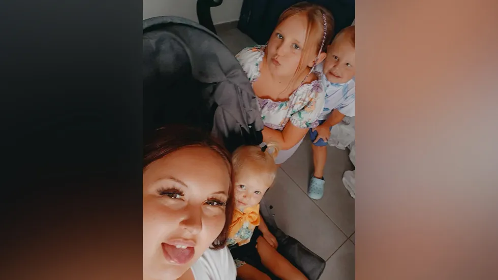 \u200b Bryonie Gawith and her three children, Denisty Birtle, nine, Oscar Birtle, five, and Aubree Birtle, 22 month