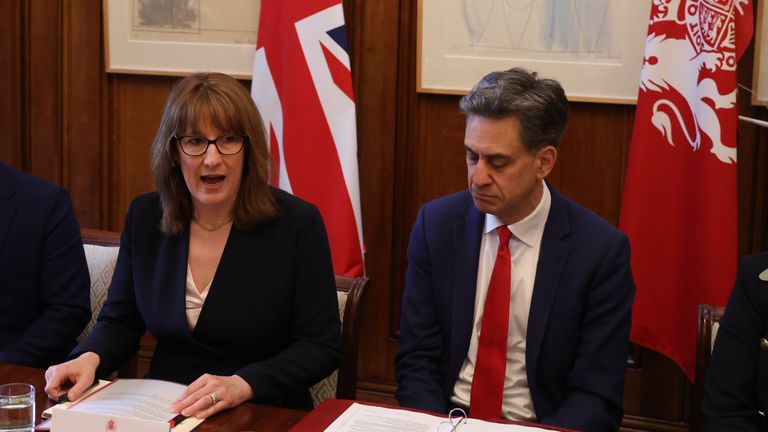 Chancellor of the Exchequer Rachel Reeves and energy secretary Ed Miliband at Friday's meeting. Pic: PA