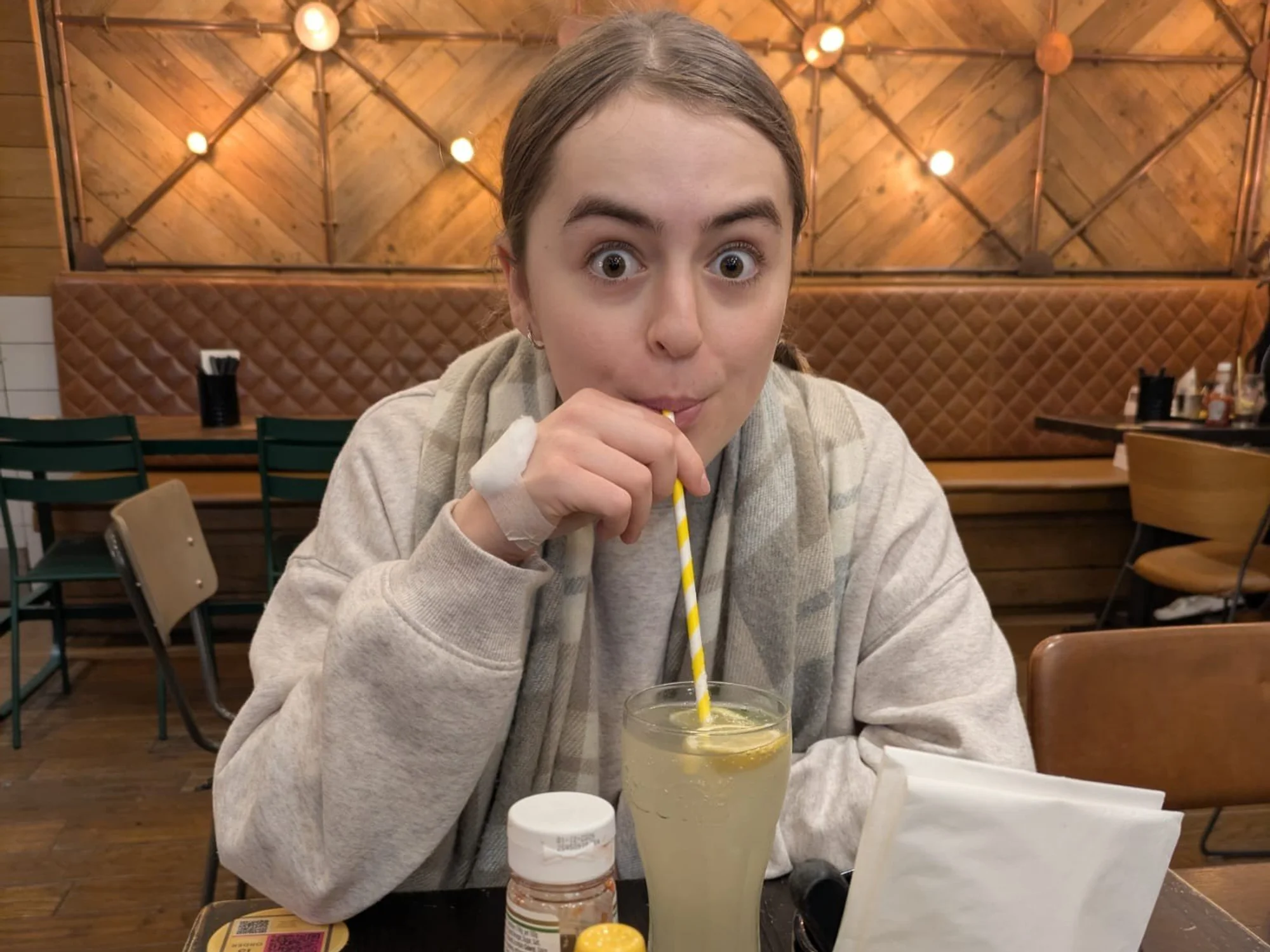 \u200bMaya Solecki relishing the opportunity to dine out again following a period of restricted diet and fluid intake