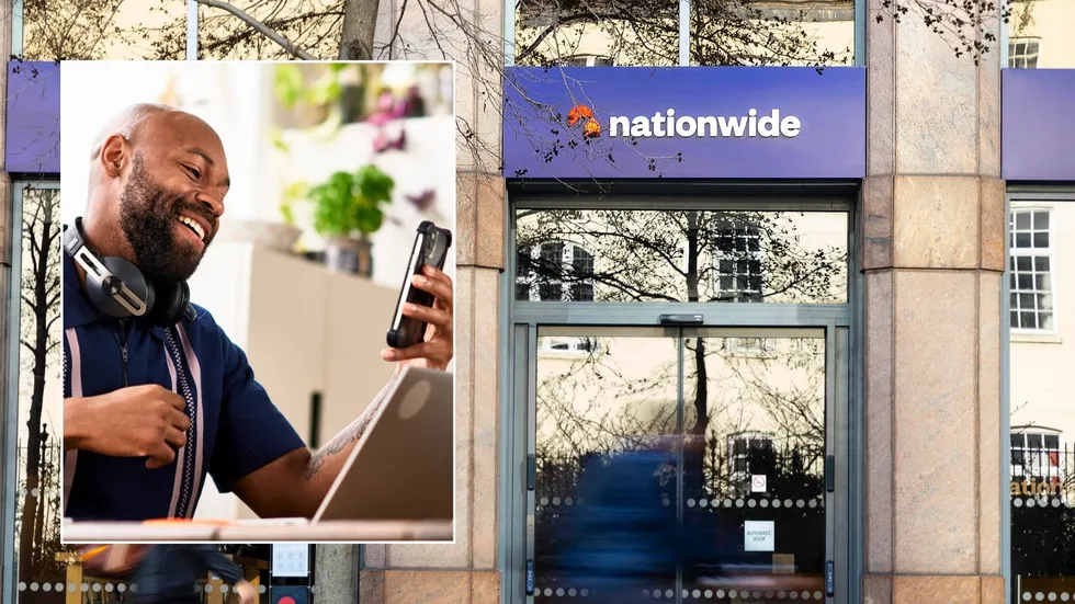 Nationwide branch and man on phone