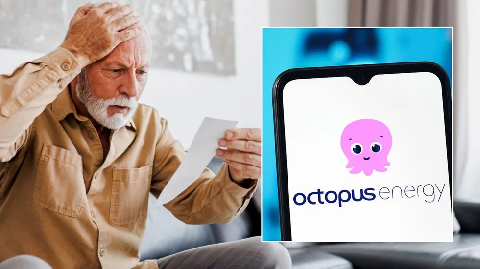 Man looking at bill and Octopus Energy logo