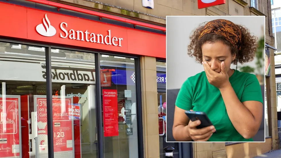 Santander branch and worried woman