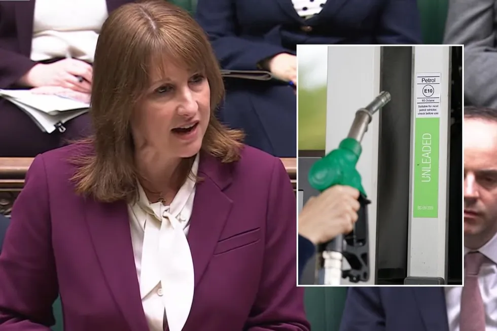 Chancellor Rachel Reeves and a fuel pump