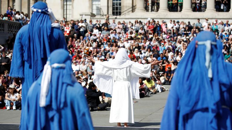 The Passion Play is performed in Trafalgar Square every Easter. Pic: Reuters