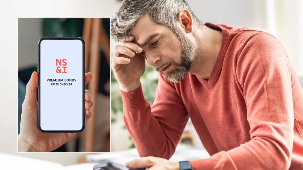 Man on phone and Premium Bonds prize checker