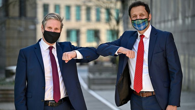 Sir Keir and Mr Sarwar outside a COVID vaccine centre in 2021. Pic: PA