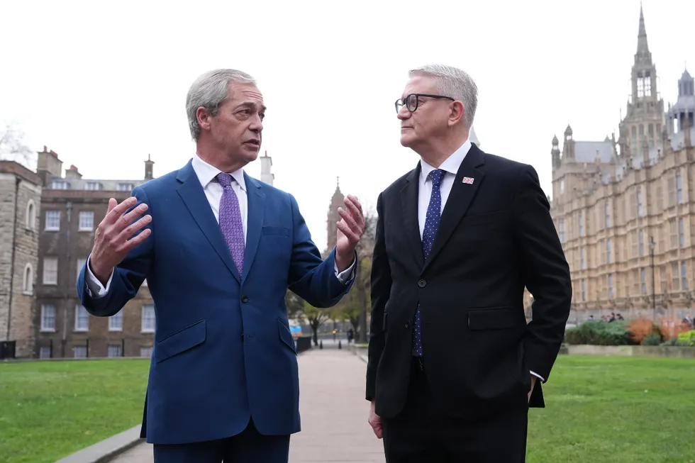 \u200bReform UK leader Nigel Farage with new party MP Andrew Rosindell
