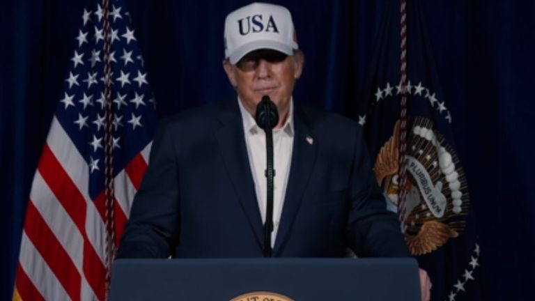 US President Donald Trump announces the attack on Iran in a video on Saturday. Pic: Truth Social/Donald Trump