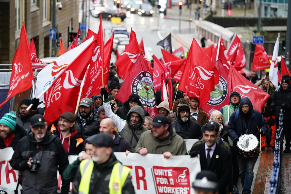 Job & Talent agency bin workers during protest, organised by Unite the Union