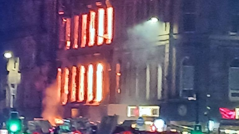A four-storey building ablaze in Union Street. Pic: Max Giudici