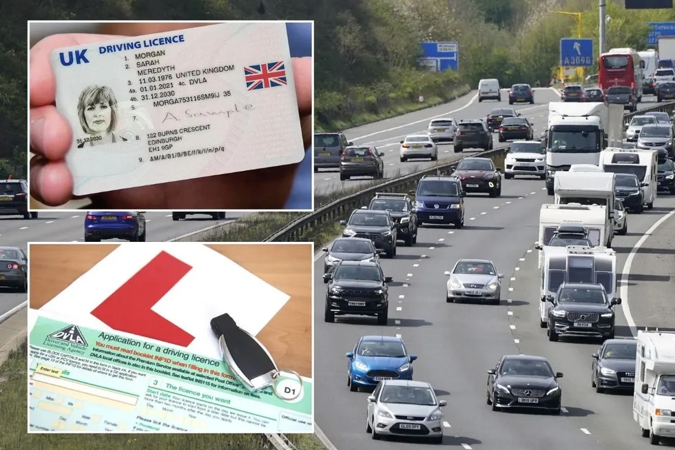 UK driving licence, learner licence application and a busy UK motorway  